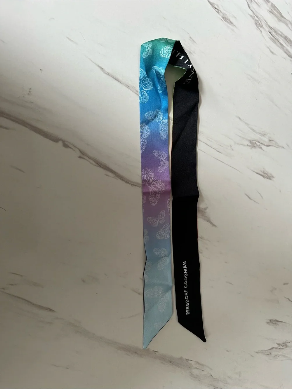 Neiman Marcus Rainbow Butterfly Silk Scarf Tie